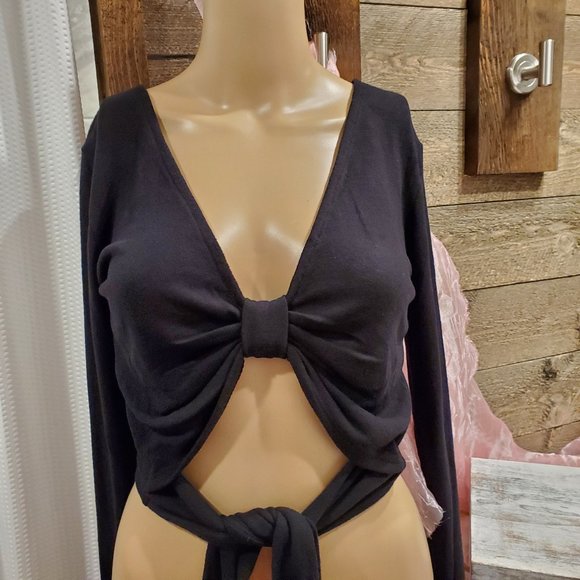 Belita USA Crop Top Bow Tie Black Long Sleeve S - Picture 3 of 10
